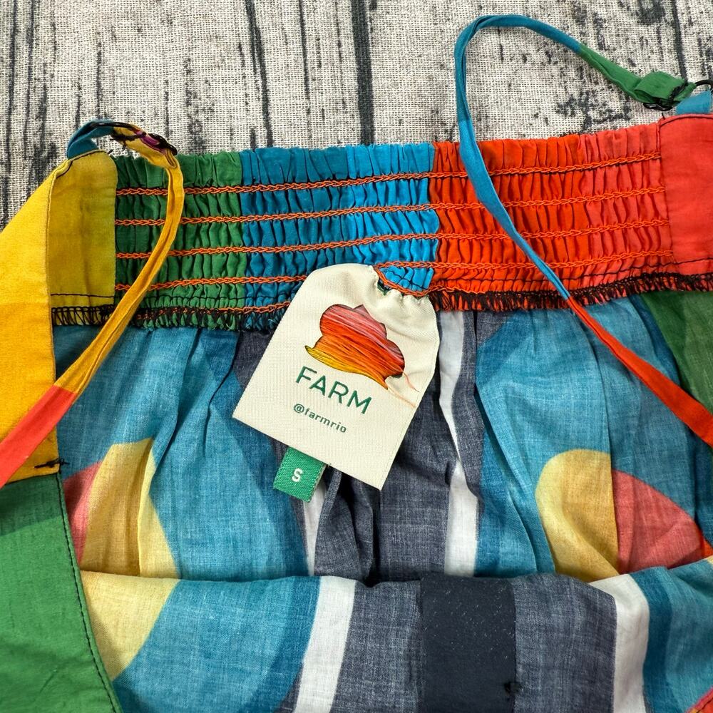 FARM Rio Macaw Stripes Maxi Dress S Multicolor Cotton Beach Cover-Up - Picture 4 of 9